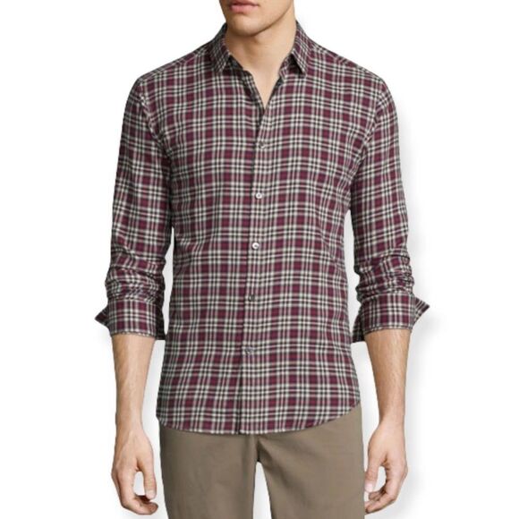 Theory 100% Cotton Zack Plaid Long-Sleeve Sport Shirt Button Front Collared XL - Picture 1 of 10